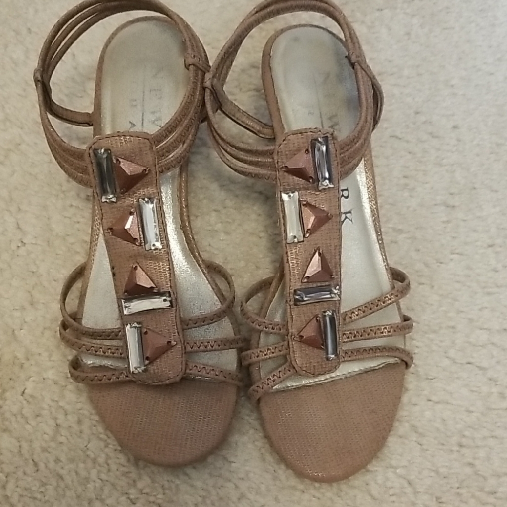 Brown Tan Strappy Sandals with Ankle Buckle